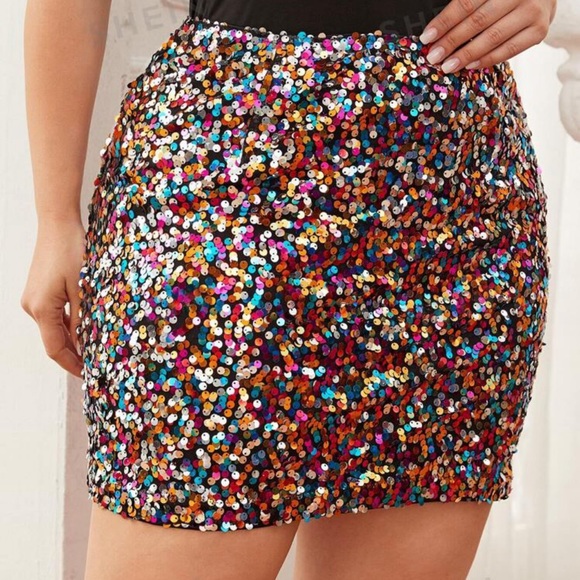 SHEIN Privé Plus Colorful Sequin Skirt - Picture 1 of 7